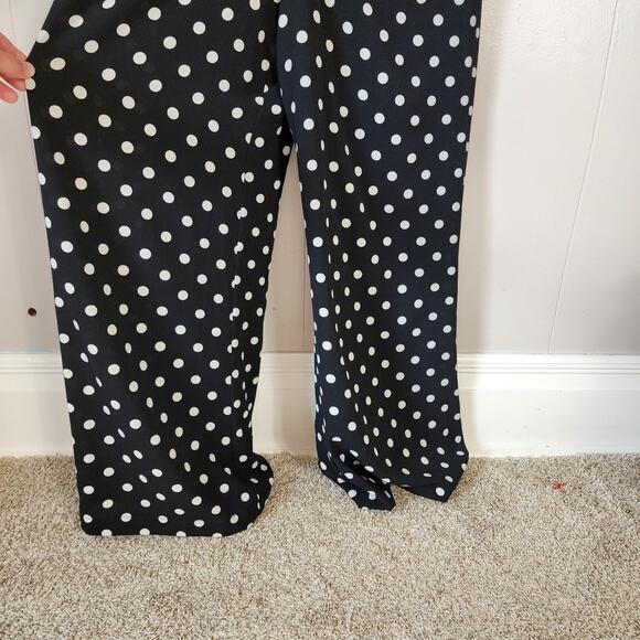 LeRumi Polka Dot Classic Black White Wide Leg Button Up V Neck Jumpsuit S - Picture 8 of 13